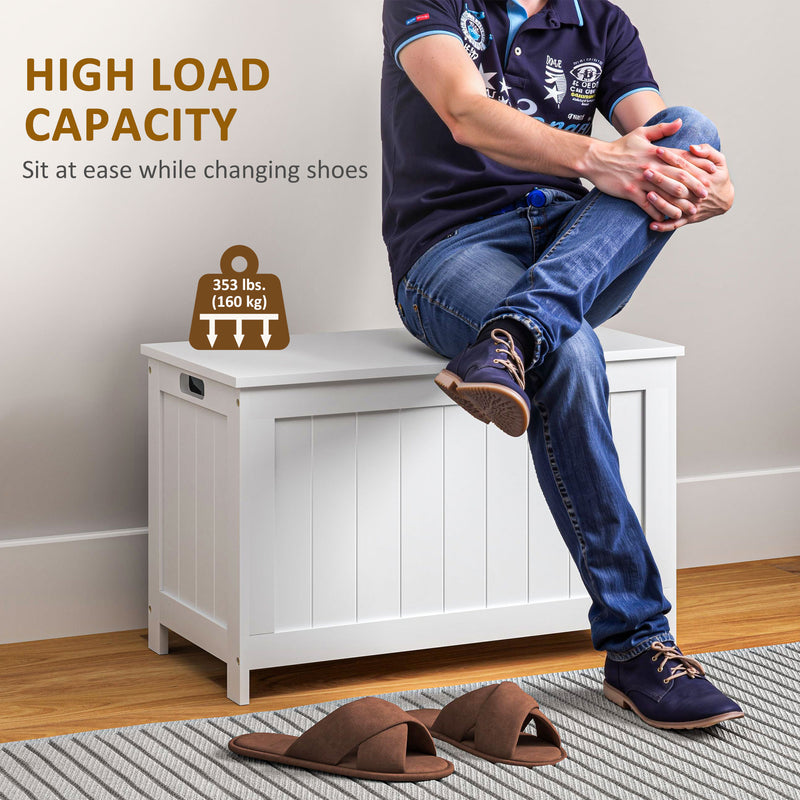 Wooden Toy Storage Chest With Safety Hinges and Cut Out Handles For Living Room, White