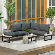 4 Seater L Shaped Aluminium Garden Furniture Set With Coffee Table Dark Grey by Outsunny