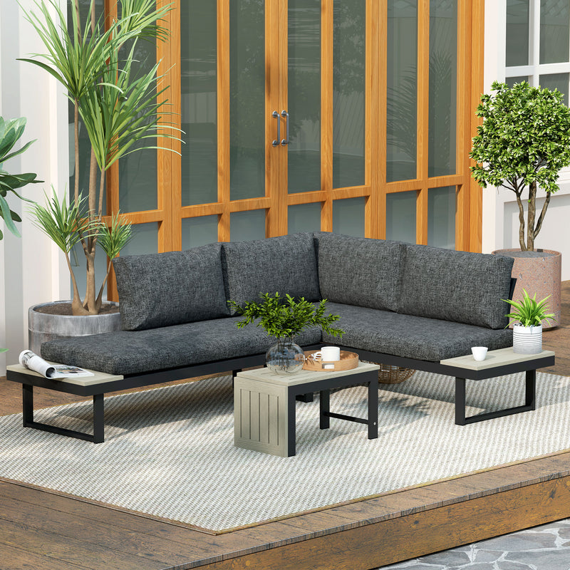 4 Seater L Shaped Aluminium Garden Furniture Set With Coffee Table Dark Grey by Outsunny