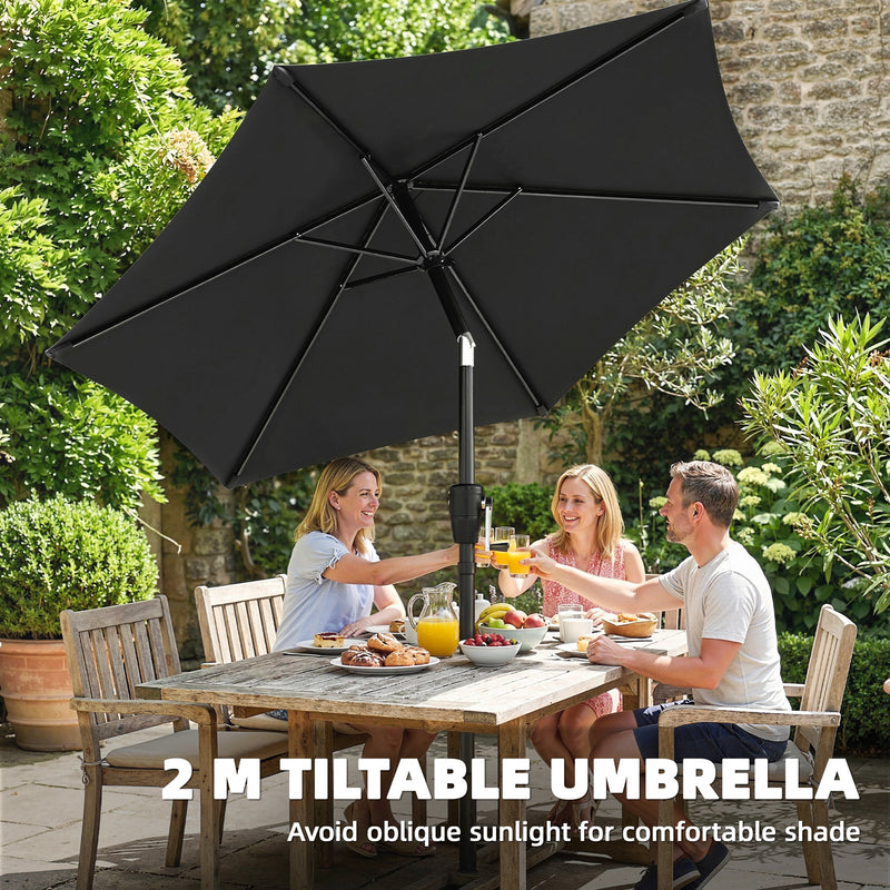 Garden Parasol with Tilting Canopy for Adjustable Shade and UV Protection Black Outsunny