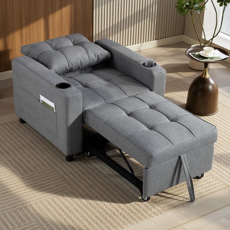 3 in 1 Convertible Single Sofa Bed Chair Ideal for Small Spaces Dark Grey Homcom