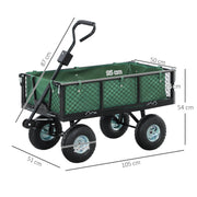 Green 114L Steel Frame Garden Cart Trolley for Heavy Loads by Outsunny