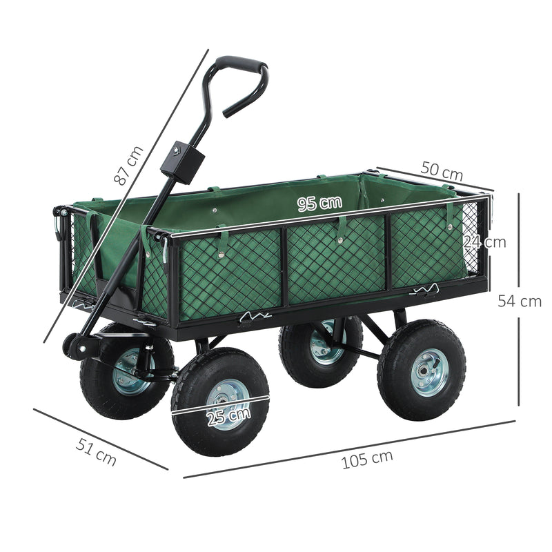 Green 114L Steel Frame Garden Cart Trolley for Heavy Loads by Outsunny