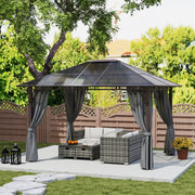 Grey 3 x 3.6m Hardtop Gazebo with Polycarbonate Roof and Curtains by Outsunny