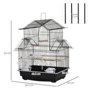 Metal Bird Cage With Swing Perch Tray And Handle For Finches And Budgies, Black