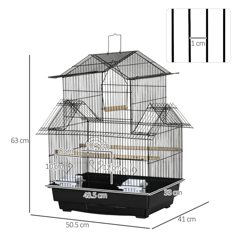 Metal Bird Cage With Swing Perch Tray And Handle For Finches And Budgies, Black