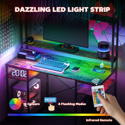 Rustic Brown Computer Desk with Power Outlets LED Lights and Hutch by HOMCOM