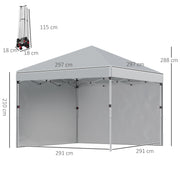 3x3m Pop Up Gazebo with Sidewalls and Wheeled Bag Ideal for Garden Parties Light Grey AOSOM
