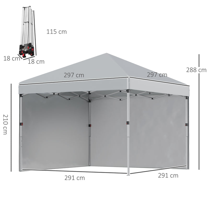 3x3m Pop Up Gazebo with Sidewalls and Wheeled Bag Ideal for Garden Parties Light Grey AOSOM
