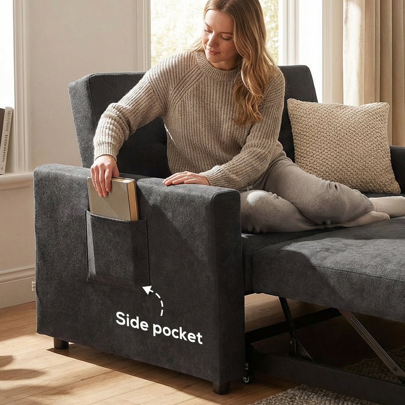 2 Seater Sofa Bed for Small Spaces with Adjustable Backrest and Storage Pockets Black AOSOM