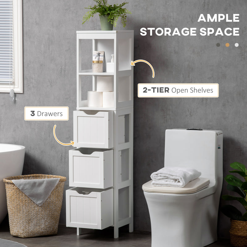 Tall Slim Bathroom Cabinet with Shelves and Drawers for Small Spaces White Homcom