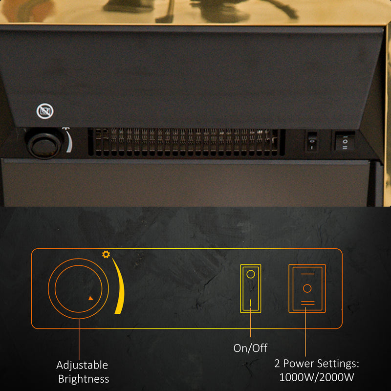 Electric Fireplace Heater with Realistic Coal Effect for Instant Living Room Warmth Golden