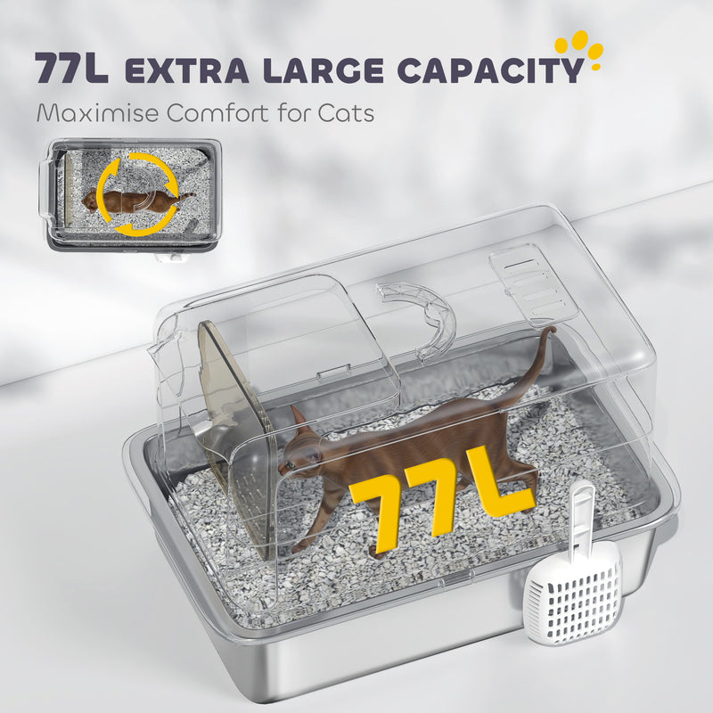 White Stainless Steel Cat Litter Box With Removable Lid Scoop and Filter Bags by PawHut