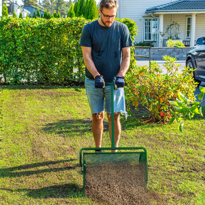 24 Inch Garden Compost Spreader With Adjustable Handle For Seeding And Mulching Green AOSOM