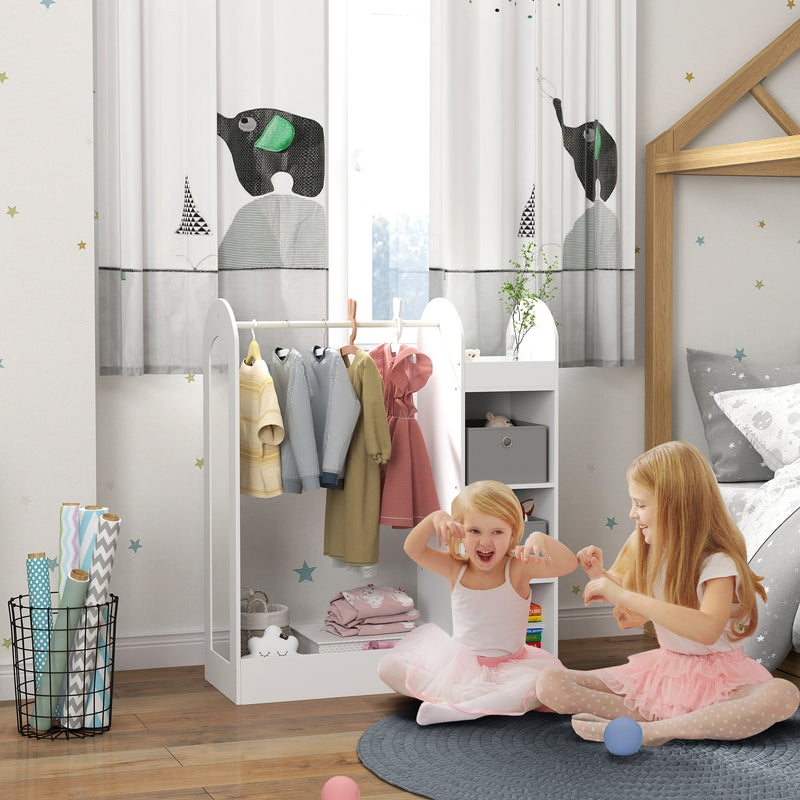 White Kids Clothes Rail with Storage Shelves Mirror and Boxes for Bedroom or Nursery by AIYAPLAY