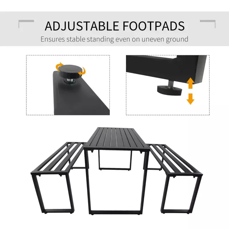 4-Seater Outdoor Metal Picnic Table and Bench Set, Black