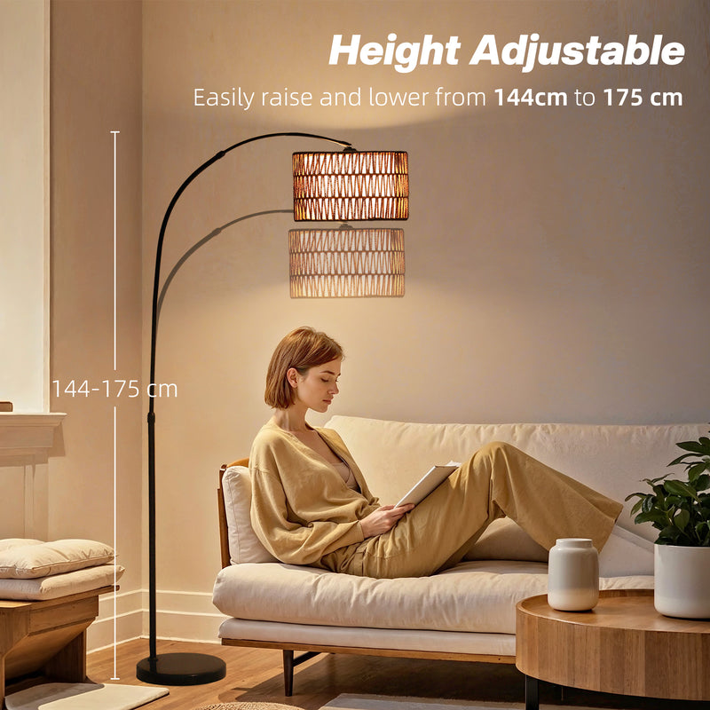 Black Floor Lamp with Adjustable Height and Dual Layer Shade for Living Room