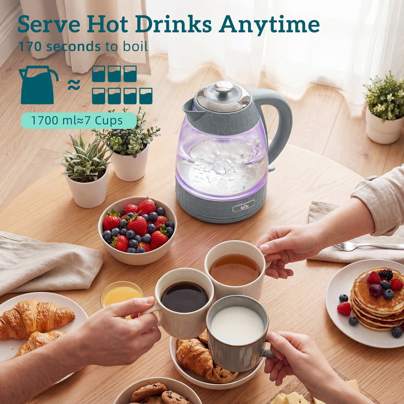 4 Slice Toaster and 17L Fast Boil Kettle Set With Adjustable Heat Settings Grey
