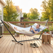 Garden Hammock with Headrest and Side Pocket for Outdoor Relaxation Blue and White Outsunny