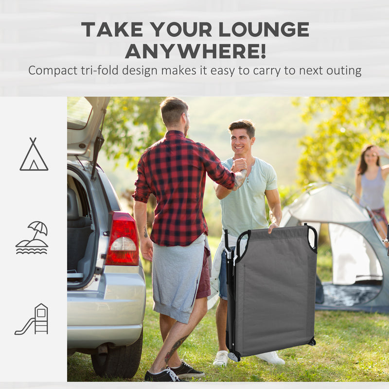 Set of 2 Folding Sun Loungers with Adjustable Backrest and Face Hole for Garden, Dark Grey