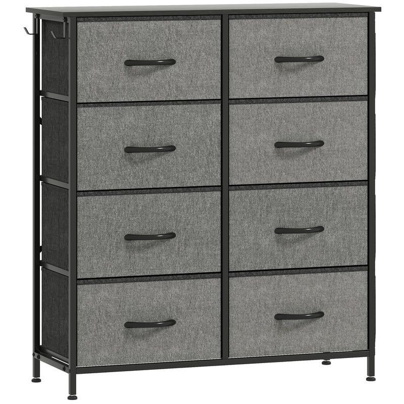Tall Chest of 8 Drawer Storage Unit with Fabric Bins for Bedroom or Hallway, Charcoal Grey