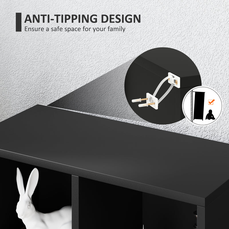 Black 2 Tier Bookshelf with 5 Storage Compartments by HOMCOM