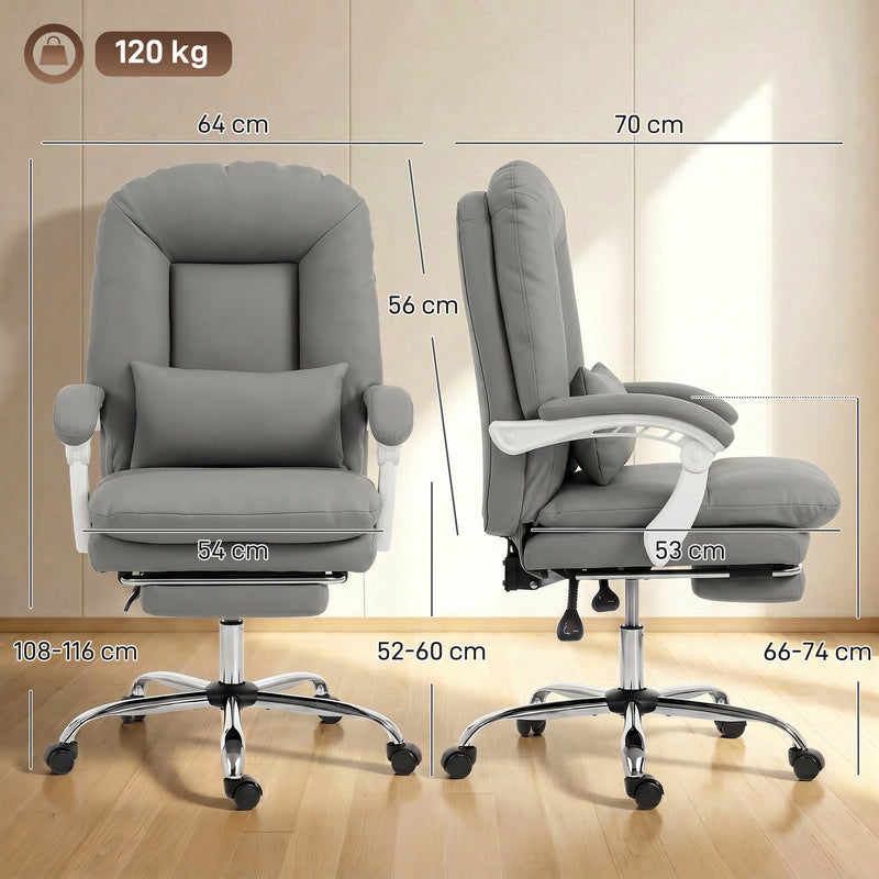 Office Chair with Reclining Backrest and Footrest for Comfortable Home Working Grey