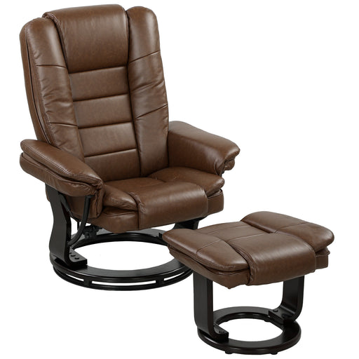 Reclining Faux Leather Armchair with Footstool 135 Degree Backrest Support Brown
