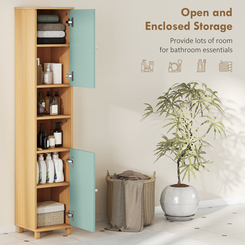 Bathroom Storage Cabinet With Adjustable Shelves and Open Display for Organising, Green AOSOM
