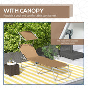 Brown Sun Lounger with Adjustable Face Canopy for Garden and Patio by Outsunny