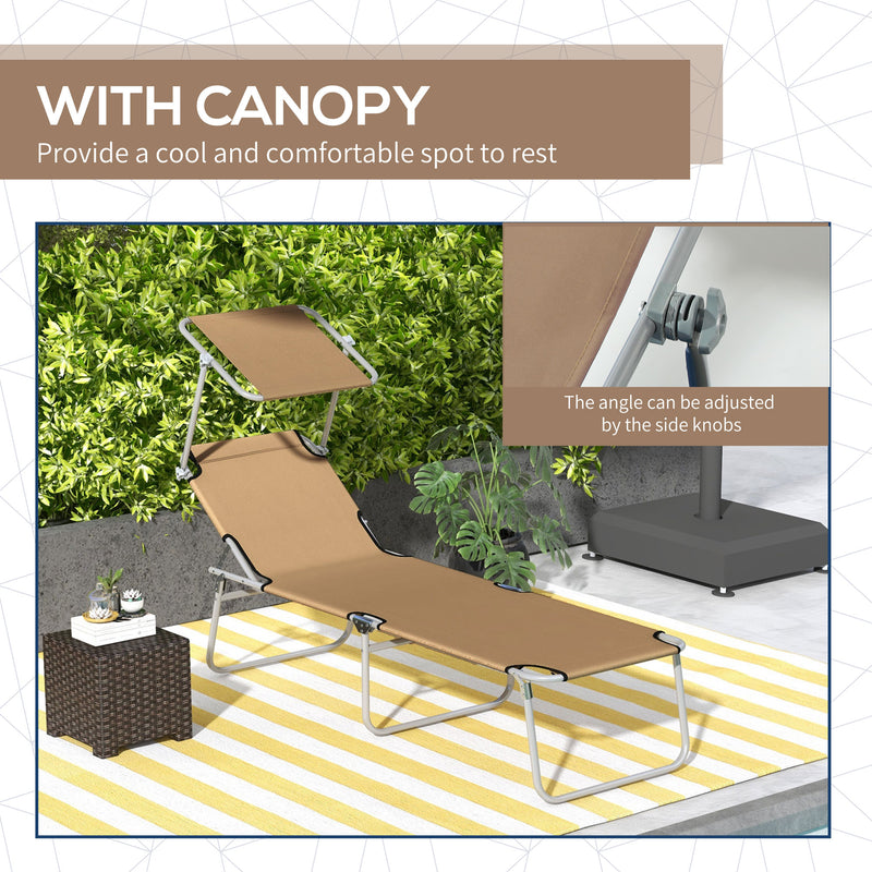 Brown Sun Lounger with Adjustable Face Canopy for Garden and Patio by Outsunny