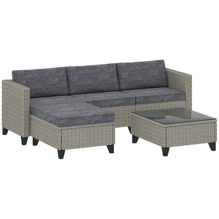 5 Seater Rattan Garden Furniture Set with Sofa Table and Footstools Dark Grey by Outsunny