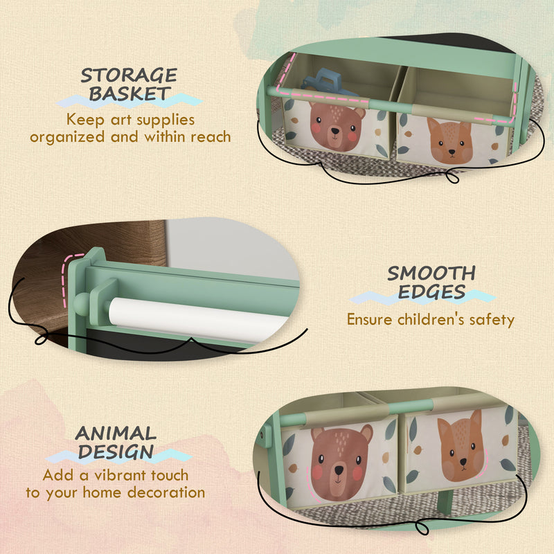 3 in 1 Kids Art Easel with Paper Roll and Storage Shelf for Drawing and Painting, Green