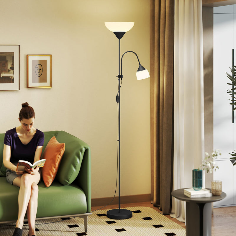 LED Floor Lamp with Uplighter and Adjustable Reading Light for Living Room, Black