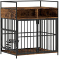 Dog Crate Side Table with Rotating Feeding Station for Medium Dogs Rustic Brown Black AOSOM