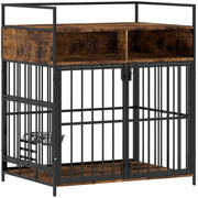 Dog Crate Side Table with Rotating Feeding Station for Medium Dogs Rustic Brown Black AOSOM