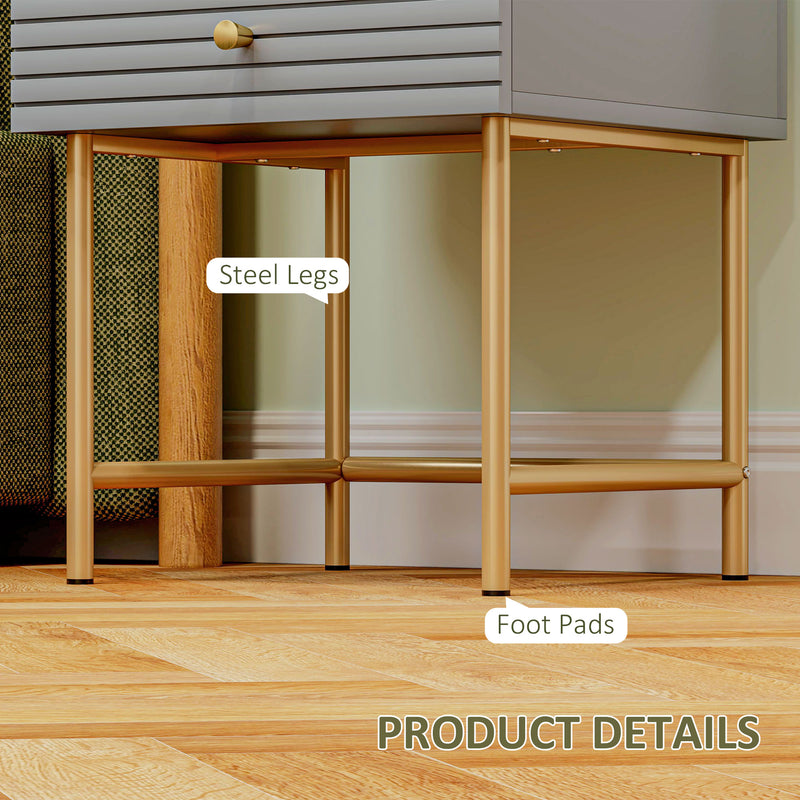 Set of Two Grey Bedside Tables with Gold Legs Storage by HOMCOM