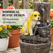 Garden Water Fountain with LED Lights for Calming Sounds and Relaxing Outdoor Spaces Rustic Brown AOSOM