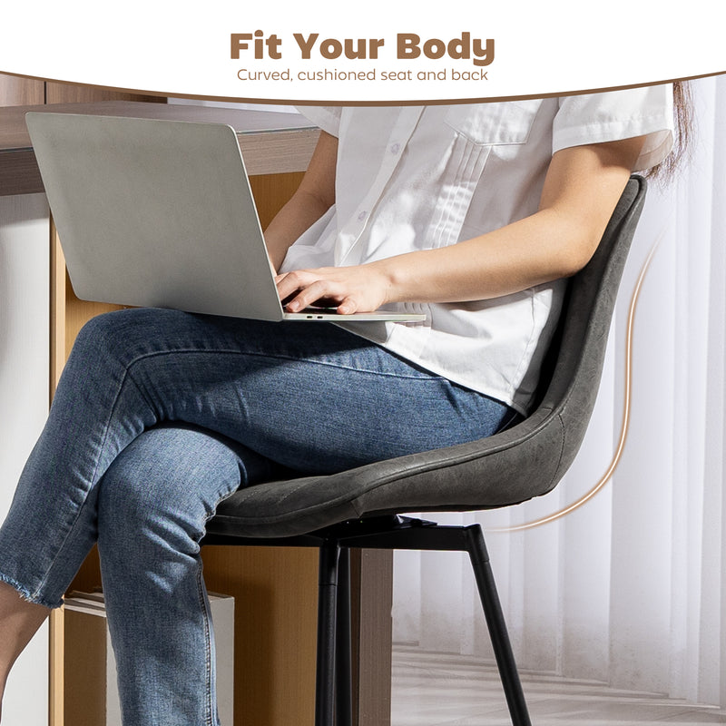 Set of 2 Faux Leather Swivel Bar Stools with Adjustable Height for Kitchen Island Grey