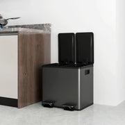 30L Dual Compartment Recycling Bin With Deodoriser Holders For Kitchen Use Black