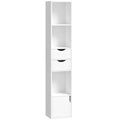 Slim Corner Bookcase with Shelves Drawers and Cabinet for Compact Home Storage White AOSOM