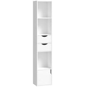 Slim Corner Bookcase with Shelves Drawers and Cabinet for Compact Home Storage White AOSOM