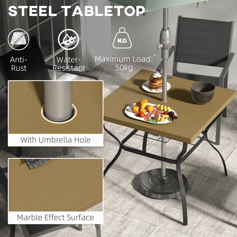 Brown 4 Seater Steel Square Garden Table With Parasol Hole Ideal For Outdoor Dining