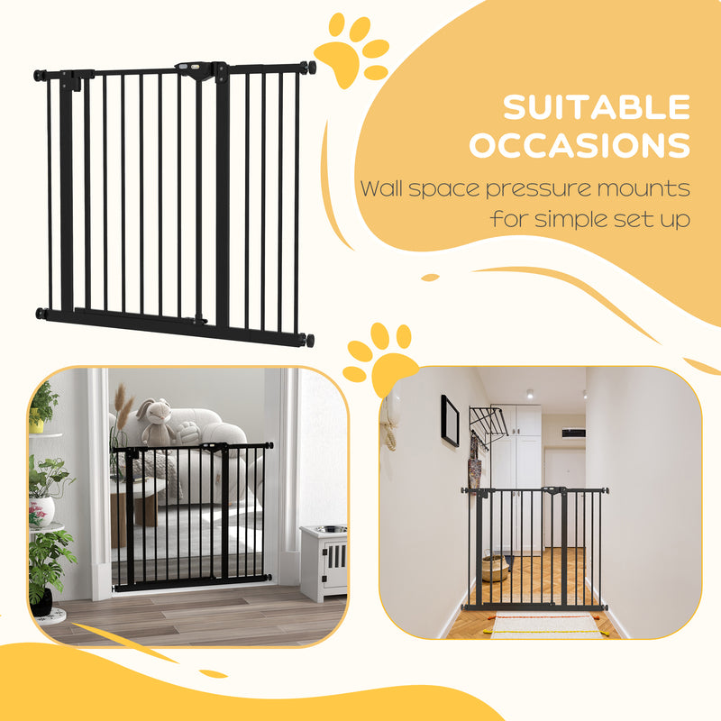Extra Wide Adjustable Dog Safety Gate for Doorways and Stairs 74 to 94cm Black