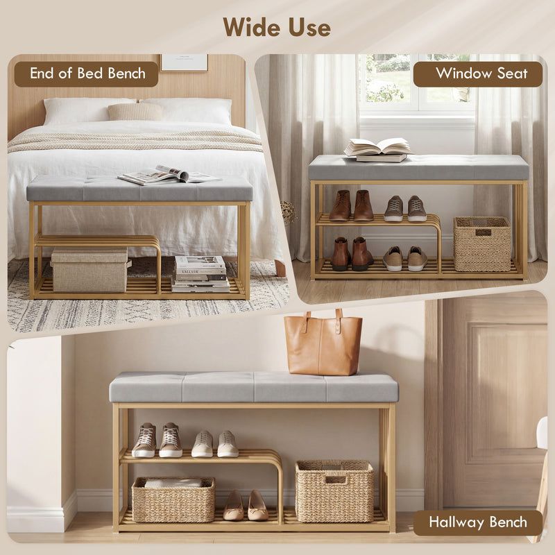 Shoe Storage Bench with Padded Seat for Hallway or Bedroom Organisation Grey