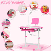 Adjustable Kids Study Desk and Chair Set with Storage and Drawer for Homework, Pink