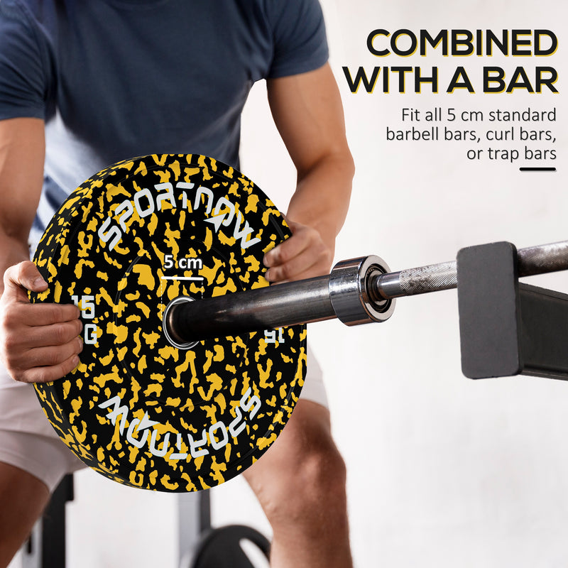 Pair of 15KG Olympic Weight Plates with 5cm Holes Ideal for Strength Training Black AOSOM