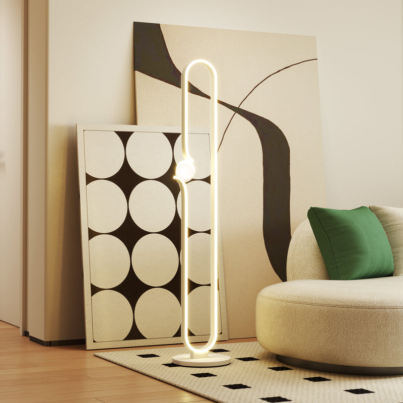 White Dimmable LED Floor Lamp with Glass Night Light and Foot Switch by HOMCOM