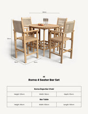 Roma high bar table and four rope stools set for entertaining