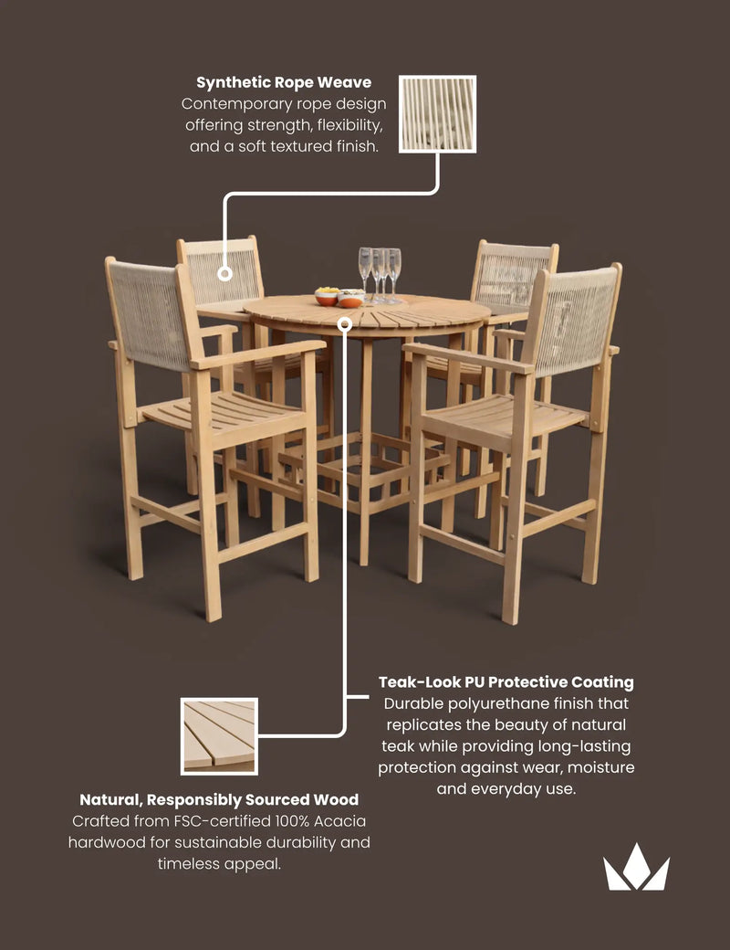 Roma 100cm round sunray bar table top with parasol hole